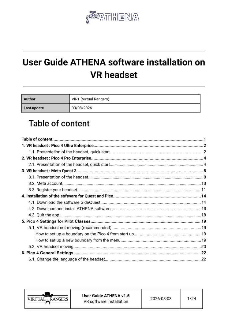 Preview of the ATHENA software installation guide for VR headsets